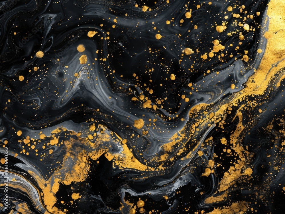 Black and Gold Fluid Painting Close Up Black and Gold Fluid Painting Close Up