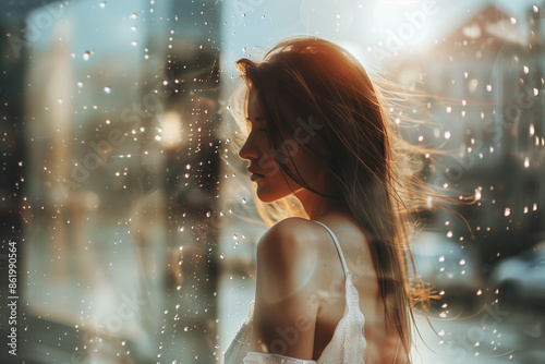 Contemplative Woman by a Rainy Window © Michal Kaniorski