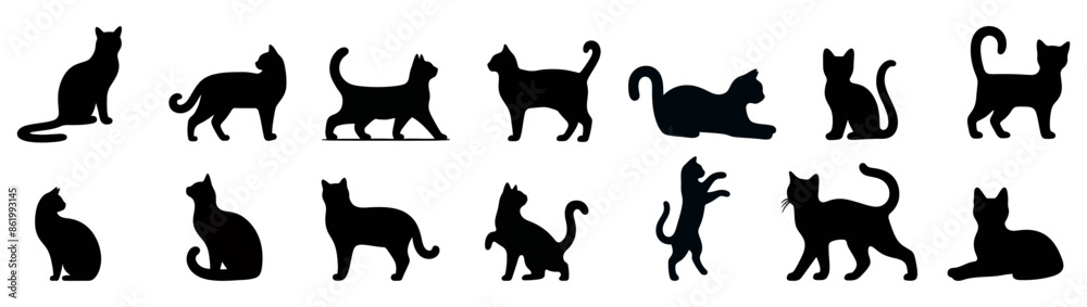 Set of black cat silhouettes. Set of black cat silhouettes.