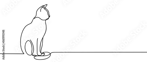 Vector illustration of cute cat continuous one line drawing.