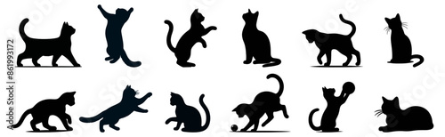 Set of black cat silhouettes.