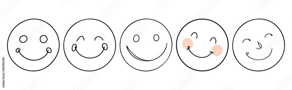 Hand drawn art smiling face isolated vector illustration on white background. Hand drawn art smiling face isolated vector illustration on white background.