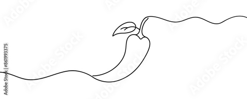 Continuous one line drawing of red chilli.