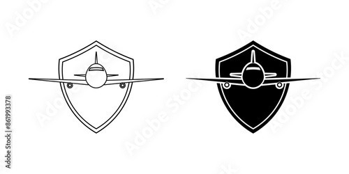 plane shield travel insurance icon