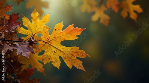  Autumn oak leaves with warm sunlight and bokeh background for seasonal nature and outdoor concepts. © Studium L&M