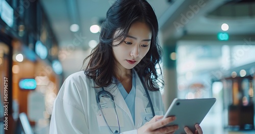 Female Doctor Using Digital Tablet in Modern Hospital Setting