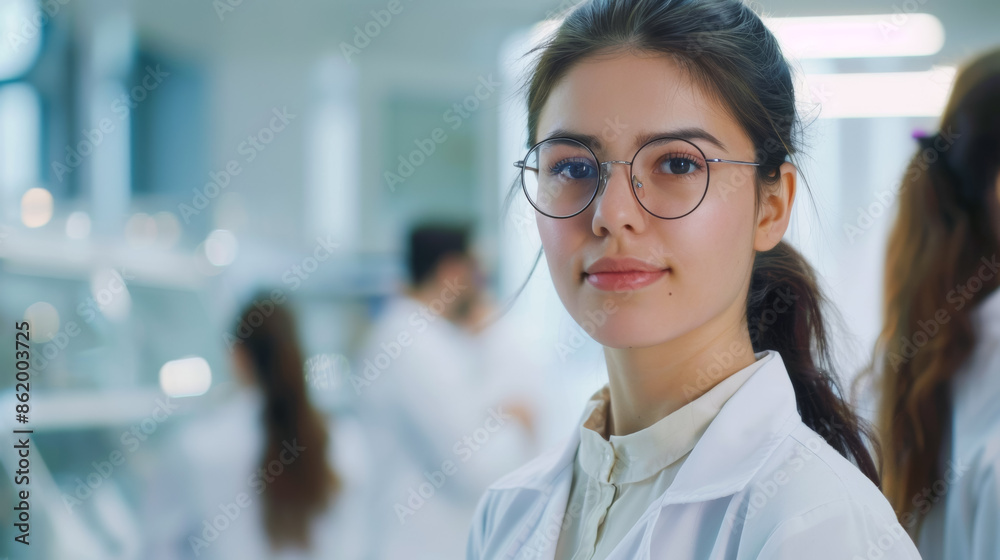 A woman wearing glasses, researcher or scientist A woman wearing glasses, researcher or scientist