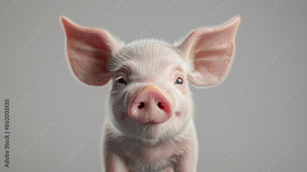 Cute piglet portrait on gray background Cute piglet portrait on gray background