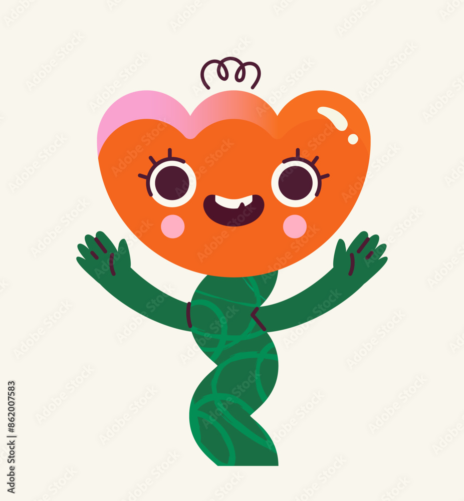 Obraz premium Abstract strange character. Geometrical strange flower. Cute monster or devil. Imagination and fantasy. Social media sticker. Cartoon flat vector illustration isolated on beige background
