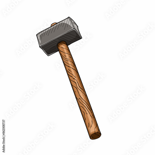 Iron hammer with wooden handle isolated on white background