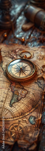Wallpaper Mural Compass on a map with a gold frame, Travel concept Torontodigital.ca
