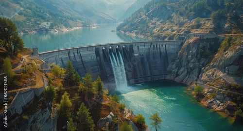 A Massive Concrete Dam and Bridge in a Mountainous Valley