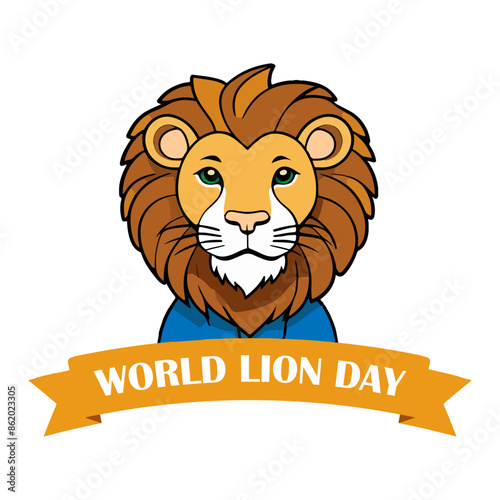 World lion day. Vector silhouette illustration. Suitable for banner, poster, campaign and greeting card. Cartoon lion with text for World Lion Day event isolated.  photo