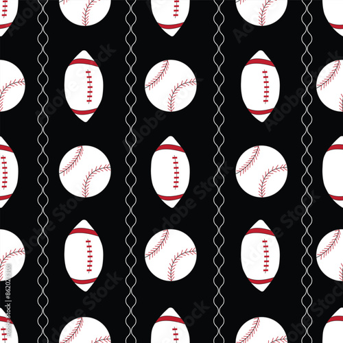 seamless repeat pattern with simple white sports ball with red high lights perfect for fabric, scrap booking, wallpaper, gift wrap projects