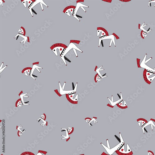 seamless repeat pattern with simple and cute white horses with red hair perfect for fabric, scrap booking, wallpaper, gift wrap projects