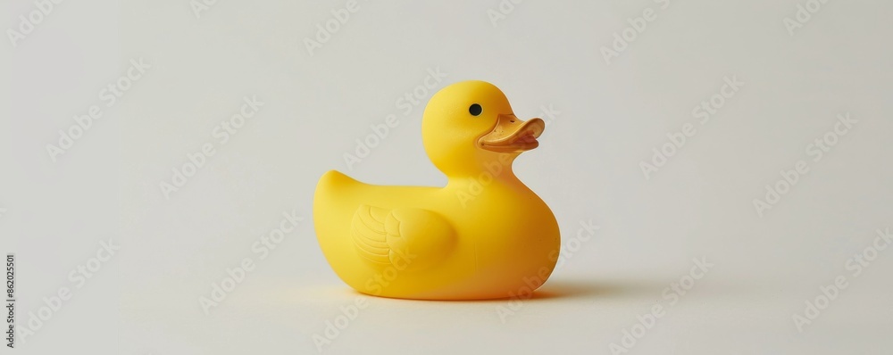 Yellow rubber duck on a white background, isolated object. Childhood and bath time concept.