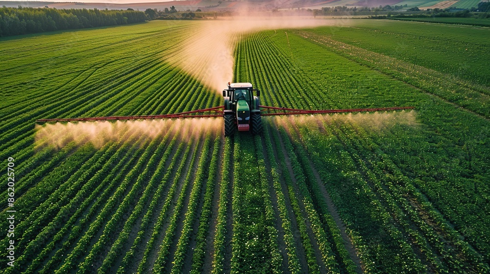 Tractor Spraying a Field of Crops Tractor Spraying a Field of Crops