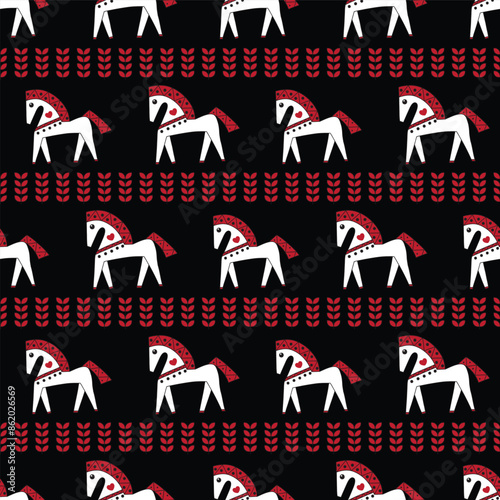 seamless repeat pattern with simple and cute white horses with red hair perfect for fabric, scrap booking, wallpaper, gift wrap projects