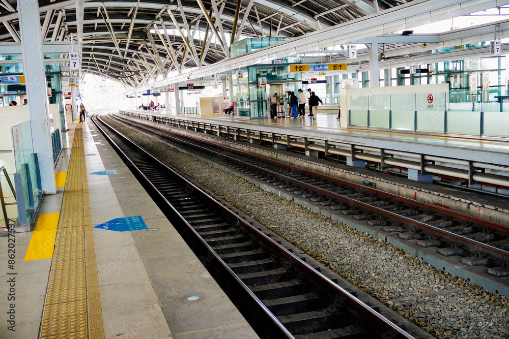Taichung, Taiwan - 01 24 2024: The landscape of Taichung railway station Taichung, Taiwan - 01 24 2024: The landscape of Taichung railway station