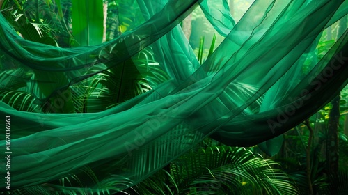 The emerald green fabric sways to and fro with the rhythm of the wind creating an entrancing sight in the dense rainforest. photo