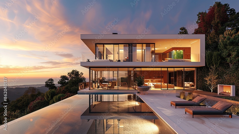 Fototapeta premium Modern Cliffside Home with Infinity Pool