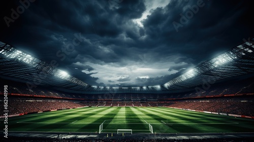 Dramatic Soccer Stadium Under Stormy Skies