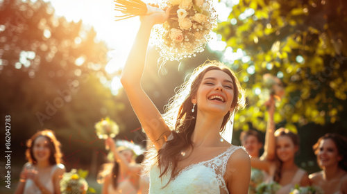 bride throwing the bouquet
