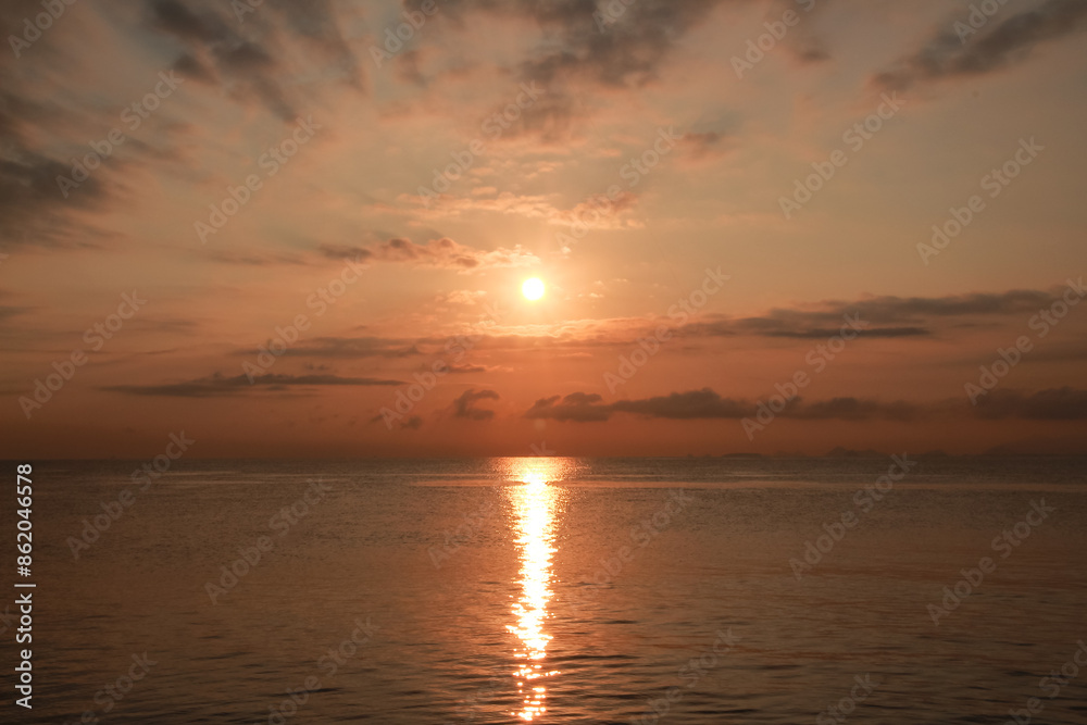Beautiful sunrise over the sea ocean horizon line Beautiful sunrise over the sea ocean horizon line