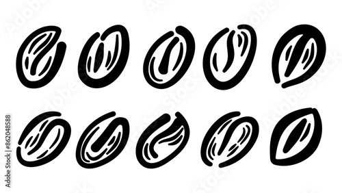 coffee beans vector illustrations. silhouette coffee beans. Handrawn coffee beans. Coffee beans icon collection.
