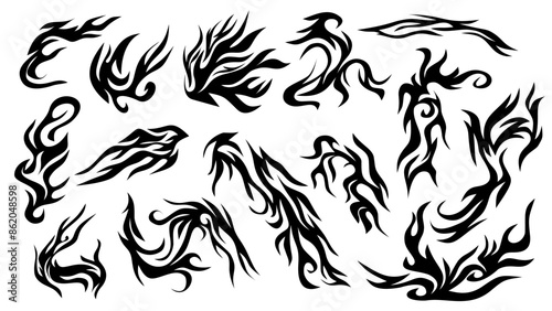 tribal fire symbol design. fire flame vector illustration. Flame decal. Tribal fire vinyl stickers for transportation. Burning element with curves for vehicle. y2k gothic flame stickers.