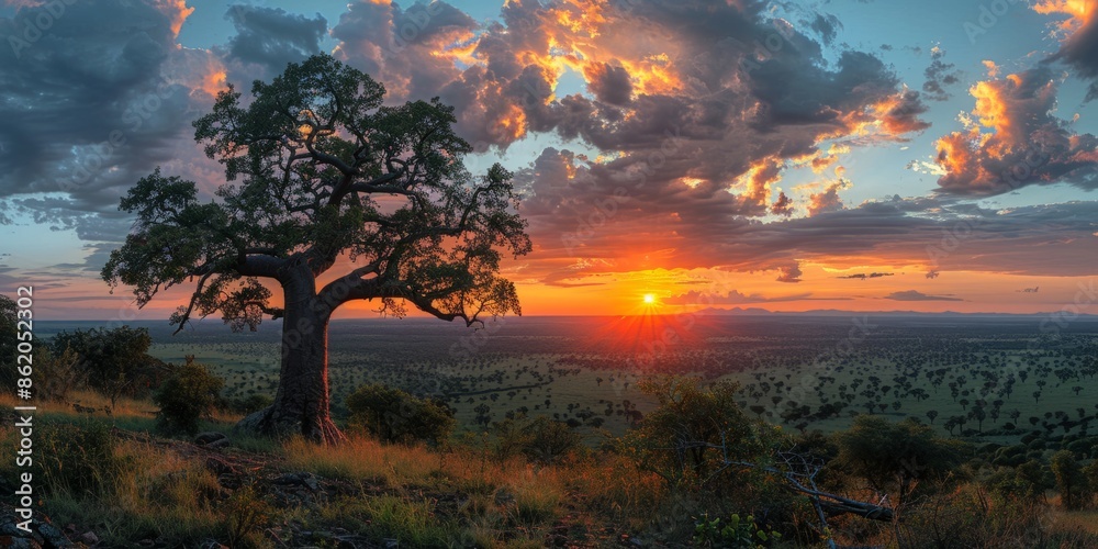 checkerboard black sky over the valley with vast baobab forest, checkerboard black sky over the valley with vast baobab forest,