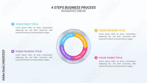 Business Cycle Diagram Infographic With 4 Steps and Editable Text for Business Presentation, Cycles, Progress, and Plans.