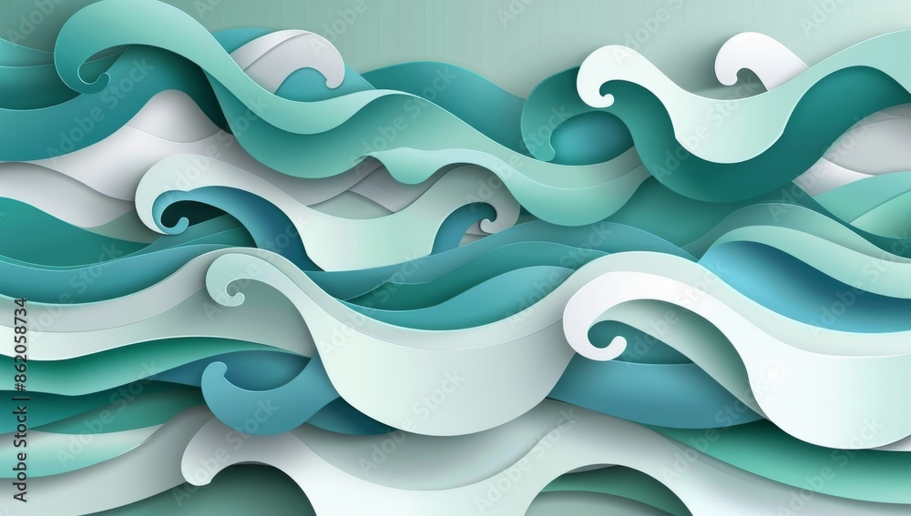 Fototapeta premium Abstract background with light teal and white triangles, white triangle in the middle of the composition, geometric design, vector illustration, flat design, simple shapes