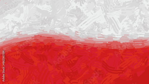 Vector flag of Poland. Textured stylish Polish flag. Stylized background with paint strokes	