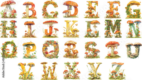 alphabet mushroom watercolor clipart	
