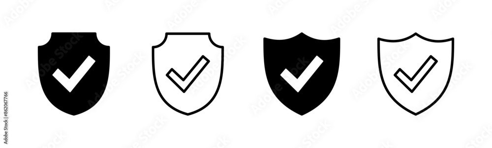 Shield check mark icon set. Protection approve sign. Safe icon vector Shield check mark icon set. Protection approve sign. Safe icon vector
