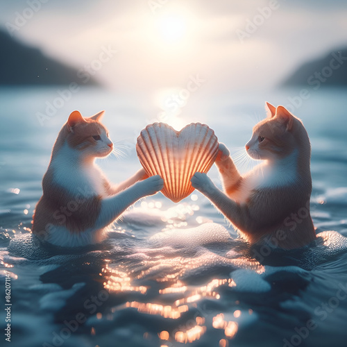 Wallpaper Mural cat and sea.Generative AI Torontodigital.ca