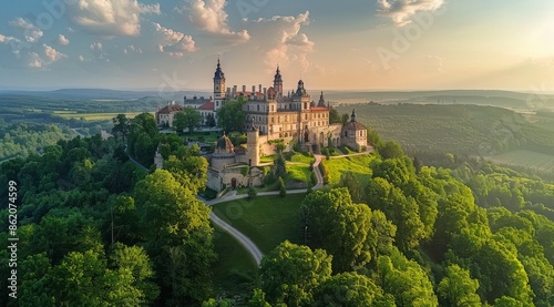 Winding Path Leading to a Grand Castle on a Hilltop