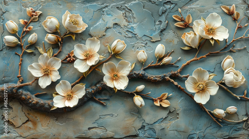 panel wall art, wall decoration, marble background with flowers designs