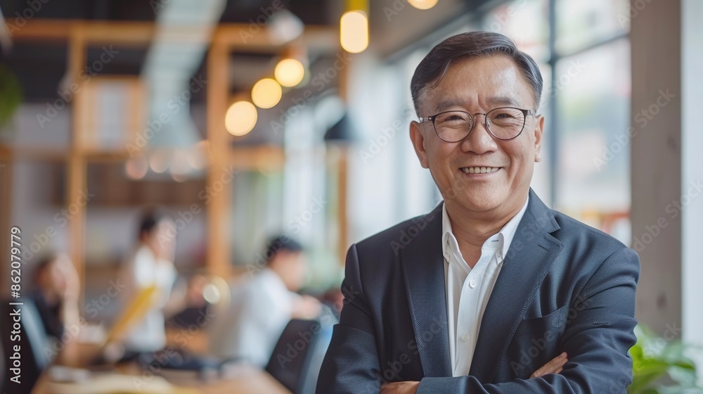 Fototapeta premium Asian Senior Businessman Investor - Executive Invest Investment Manager Professional Success Asia Office Corporate Business Urban Young Ambition Boss CEO Entrepreneur Leader Leadership Professional 
