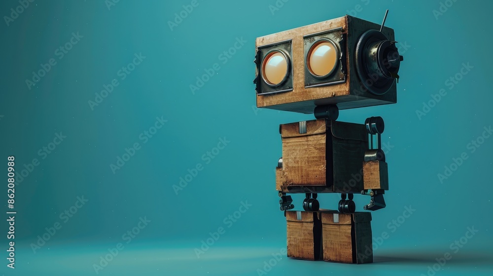 Bot with wooden boxes unable to decide on blue background Bot with wooden boxes unable to decide on blue background