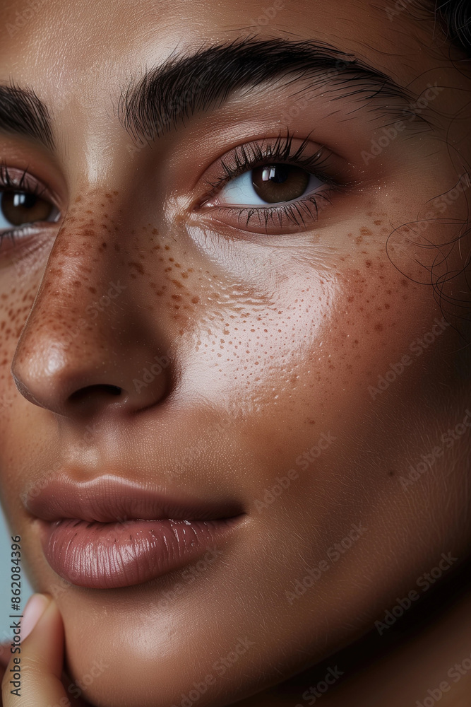 Ultra-Detailed Close-Up Photo of a Young Woman, Touching Her Face with Healthy Skin Ultra-Detailed Close-Up Photo of a Young Woman, Touching Her Face with Healthy Skin