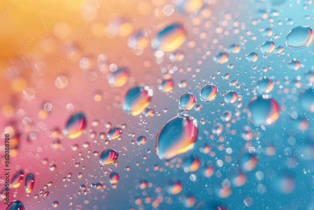 Water Droplets on a Blue and Pink Surface