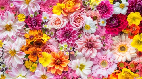 Pure-colored flowers adorning the background, White space provided for text, High-resolution imagery capturing the fine details of the floral arrangement