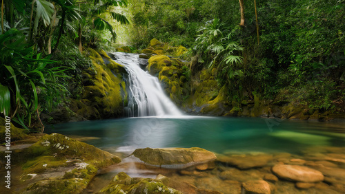 Waterfall Amidst the Rainforest