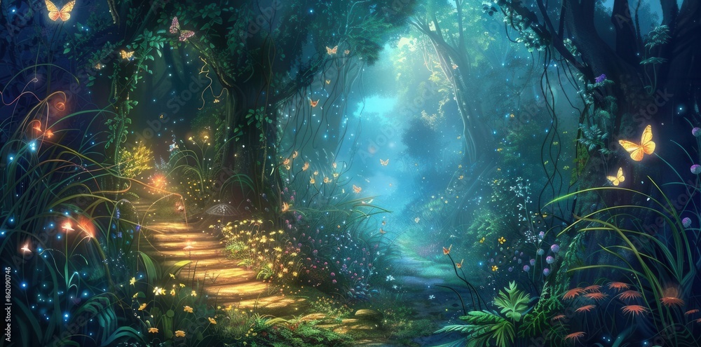 Enchanted Fairy Forest. Magical fantasy landscape concept Enchanted Fairy Forest. Magical fantasy landscape concept