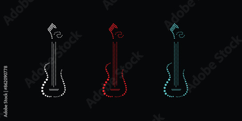 Rhinestone vector Instrumental guitar Design. rhinestone elephant vector design for Illustration of collar neck decoration with rhinestones in the form of a necklace