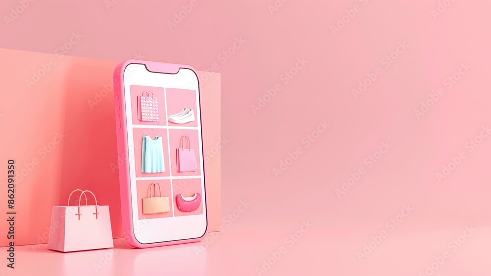 Pink mobile phone theme e-commerce shopping ideas background Pink mobile phone theme e-commerce shopping ideas background