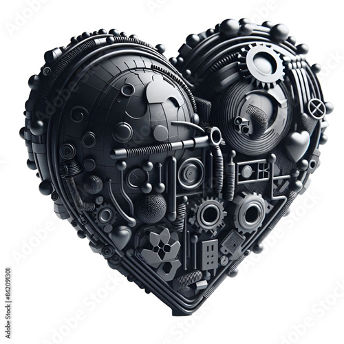 3d Heart black isolated on white background