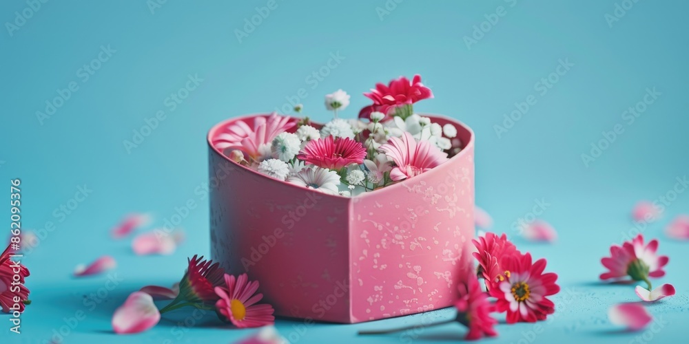 Pink Heart-Shaped Box with Flowers Pink Heart-Shaped Box with Flowers
